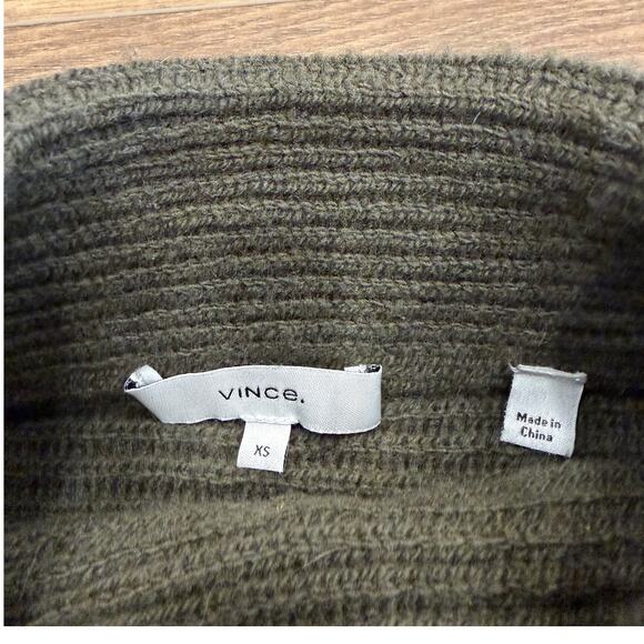 Vince Belted Ribbed Wool Cashmere Turtleneck Sweater in Army Green size XS - Picture 5 of 8